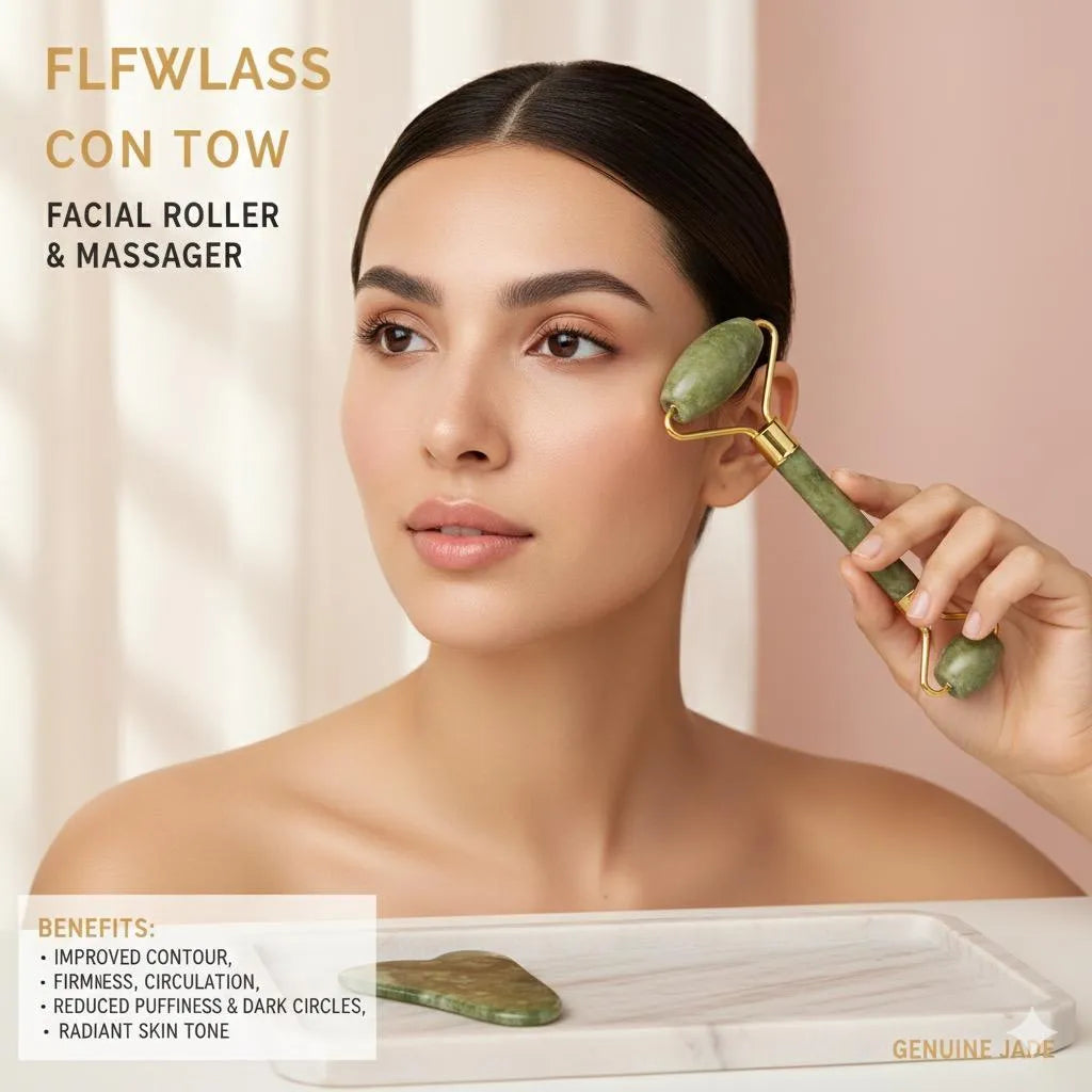 Jade Roller & Gua Sha Facial Massage Set – Green