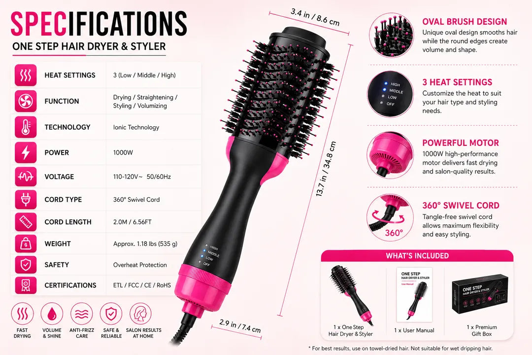 Professional Ionic Hair Dryer Brush